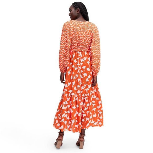 Diane Von Furstenberg DVF for Target V-Neck Ginkgo Cherry Tomato Maxi Dress - Picture 2 of 5